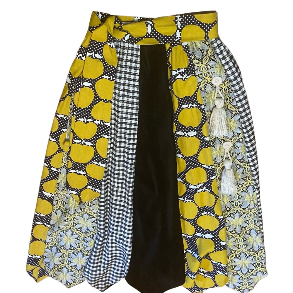 Yellow Patterned Maxi Skirt with Tassel Detail